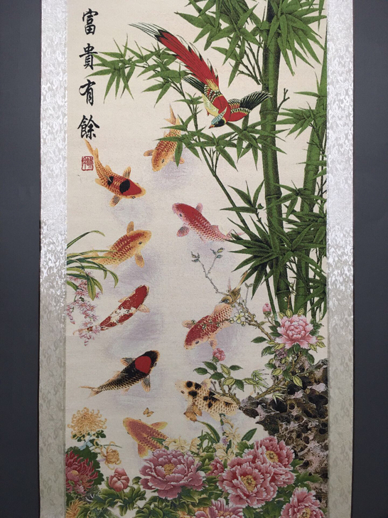 编号：GH004 批发中堂刺绣画 中堂锦鲤...
