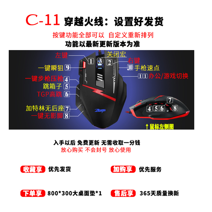 11键游戏驱动机械有线鼠标宏CF穿越火线一...