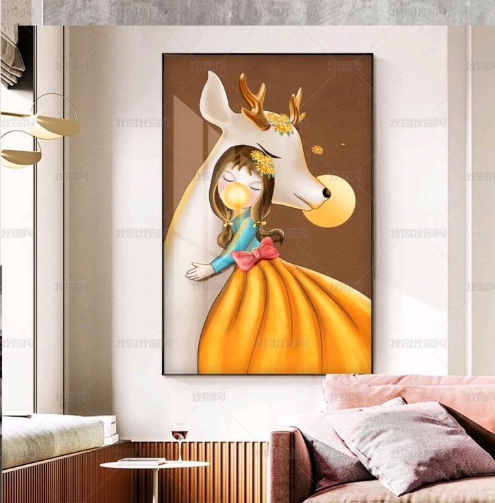 底光牌小女孩晶瓷画立体镶钻壁画客厅装饰画挂...