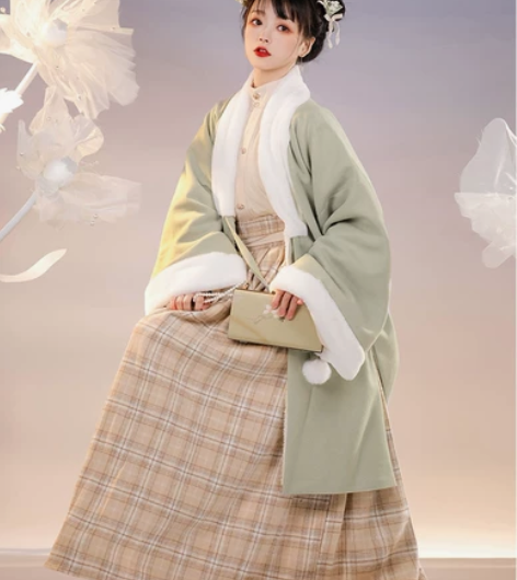 裳云兮原创（如意）明制汉服女套装汉元素格子...