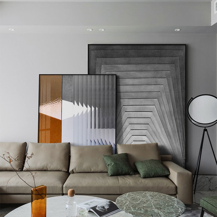 现代轻奢客厅沙发背景装饰画大尺寸巨幅落地抽...