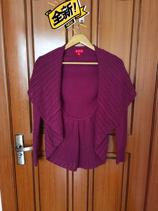 Elle紫色针织开衫毛衣