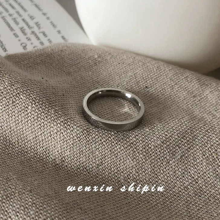 不掉色防过敏 戒指潮流黑暗系INS银色光面...