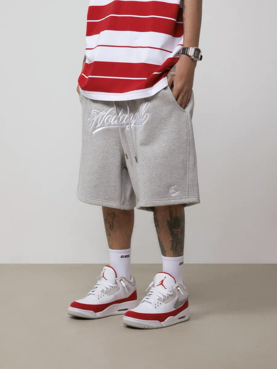 S45(原1807)字母刺绣黑灰纯棉毛圈短...