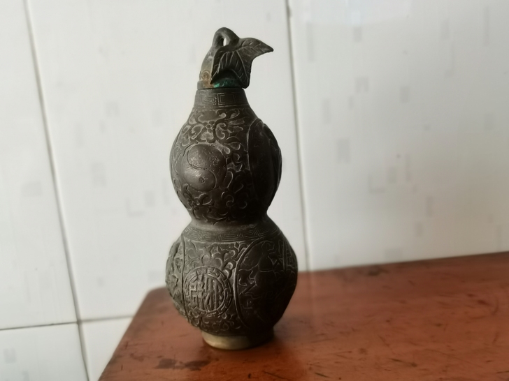 海外回流二手工艺品  纯铜葫芦 刻画精美 ...