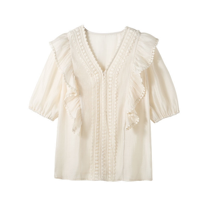 白色百搭蕾丝上衣M码