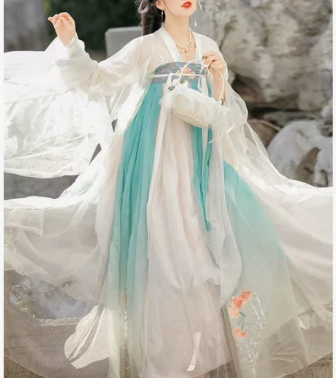 唐制原创汉服女诃子裙中国风古装绿色广袖流仙...