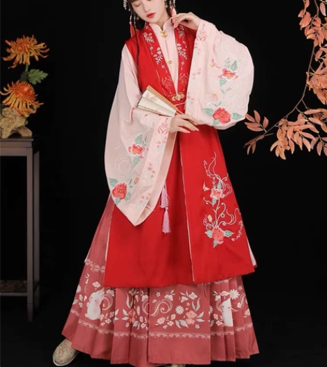 蝉佩原创正品明制汉服女对襟立领长袄马面裙中...