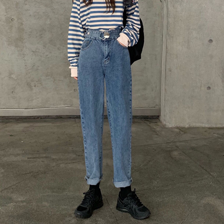 高腰牛仔裤女春秋2020新款裤子宽松百搭显...
