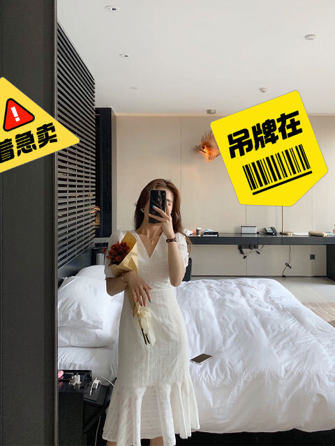 13良品小个子 v领收腰chic温柔鱼尾裙...