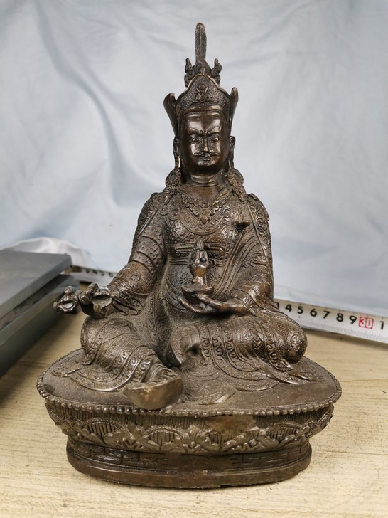 古玩铜佛像藏传佛教铜佛像一尊，莲花生大师佛...