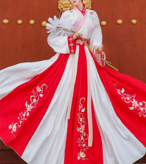 蝉佩汉服女正品原创晋制交领齐腰红色襦裙中国...