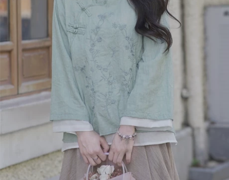 改良禅意茶服女复古盘扣棉麻双层中国风上衣旗...