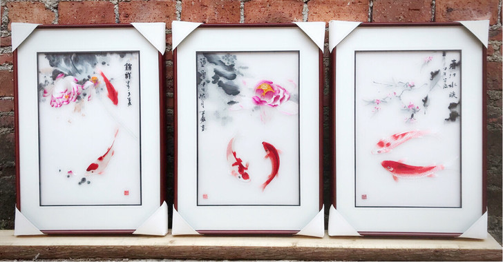 苏绣 三件套成品刺绣画 客厅 挂画