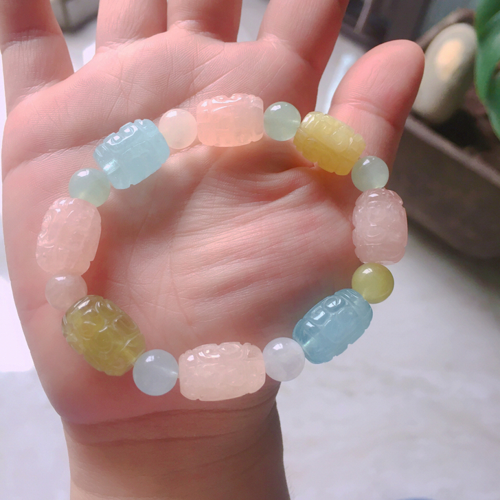 温柔的摩根回纹桶珠，芥末黄绿+西柚粉+魔鬼...