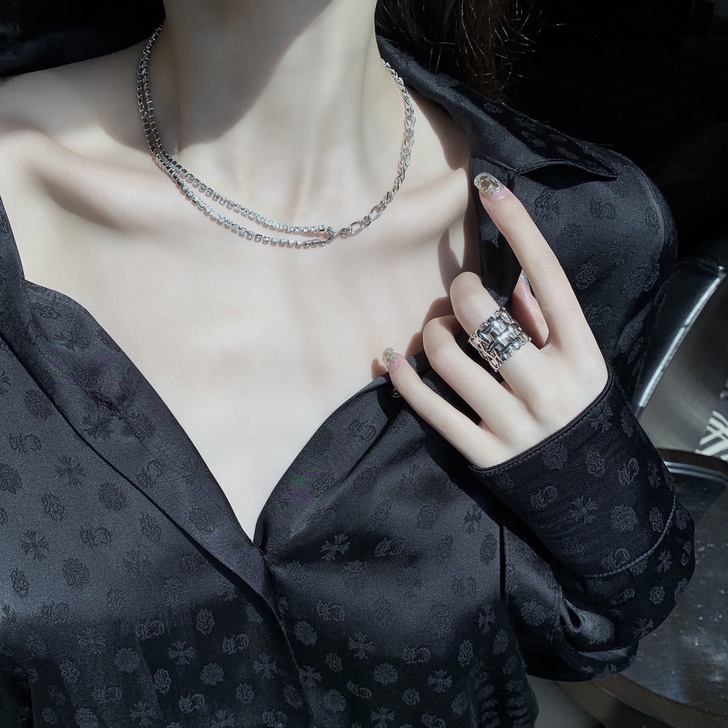 【叠戴专用】银色钻石拼链条加分搭配百搭简约...