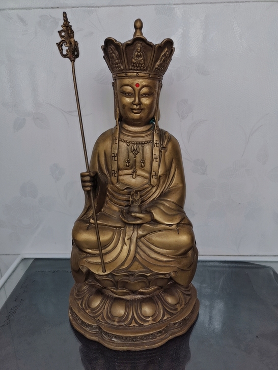 包邮纯铜地藏王菩萨铜像，几十年的老铜佛像，...