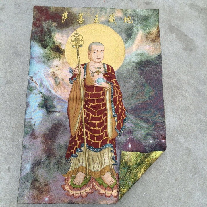 织锦画丝绸刺绣画菩萨藏佛唐卡地藏菩萨卷轴画