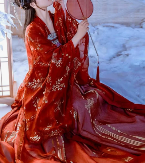 原创汉服女正品红色中国风齐胸襦裙套装仙气古...