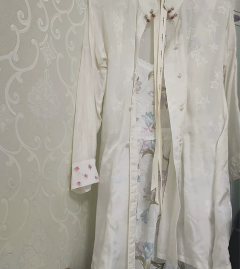 【汉服白红配】桑蚕丝真丝盘扣中式月色白长款...