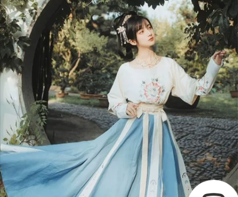 艺缕原创坦领汉服女三件套两片式齐腰襦裙半臂...