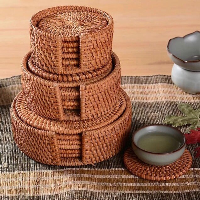 秋藤杯垫越南藤编碗碟垫套装功夫茶纯手工壶垫...