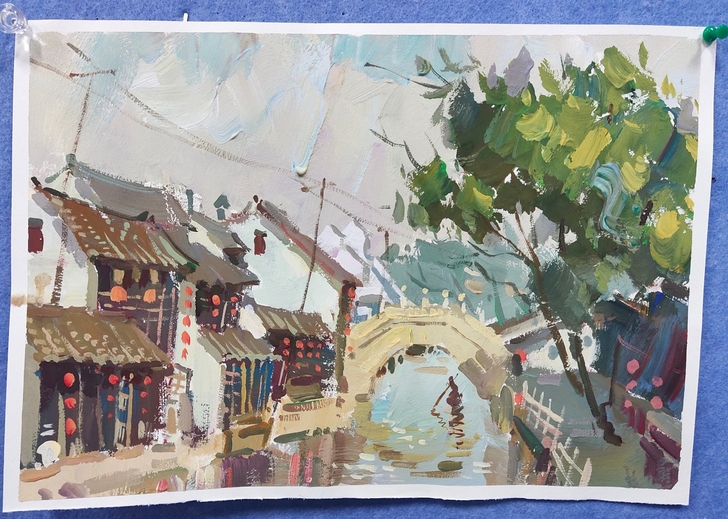 出风景水彩水粉画