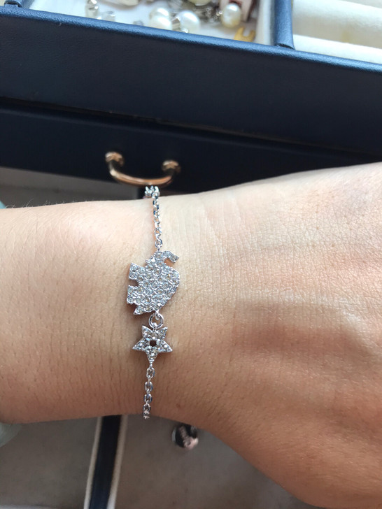 迪大象手链银色满钻经典mini小巧可爱明星...