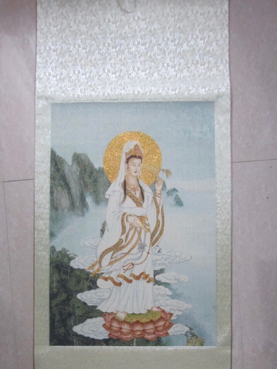 苏绣刺绣画金丝唐卡观音