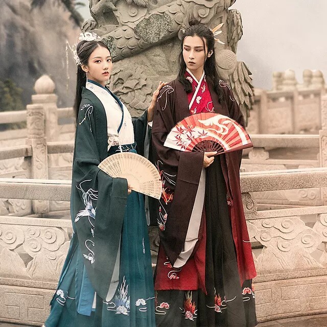青竹苑朱雀灵交领汉服男女同款，红色