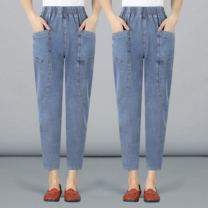 处理外贸尾单牛仔裤女夏季薄款哈伦萝卜裤高腰...