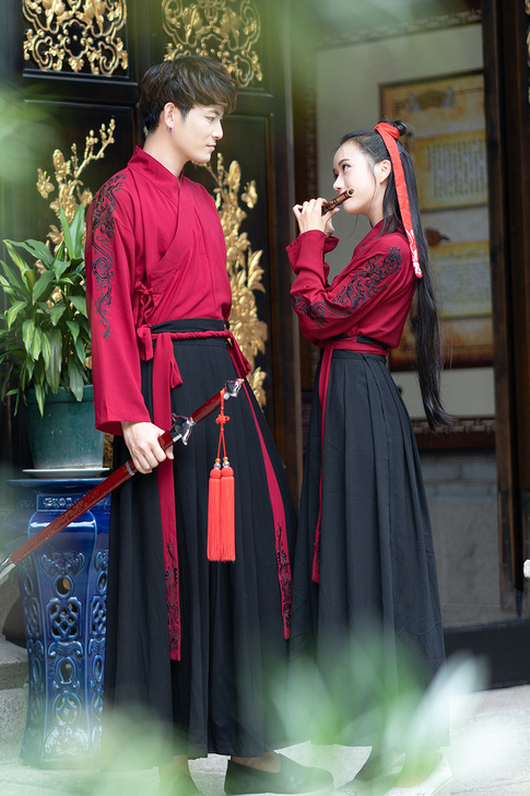 汉服古装男春秋中国风绣花广袖大袖衫日常情侣...