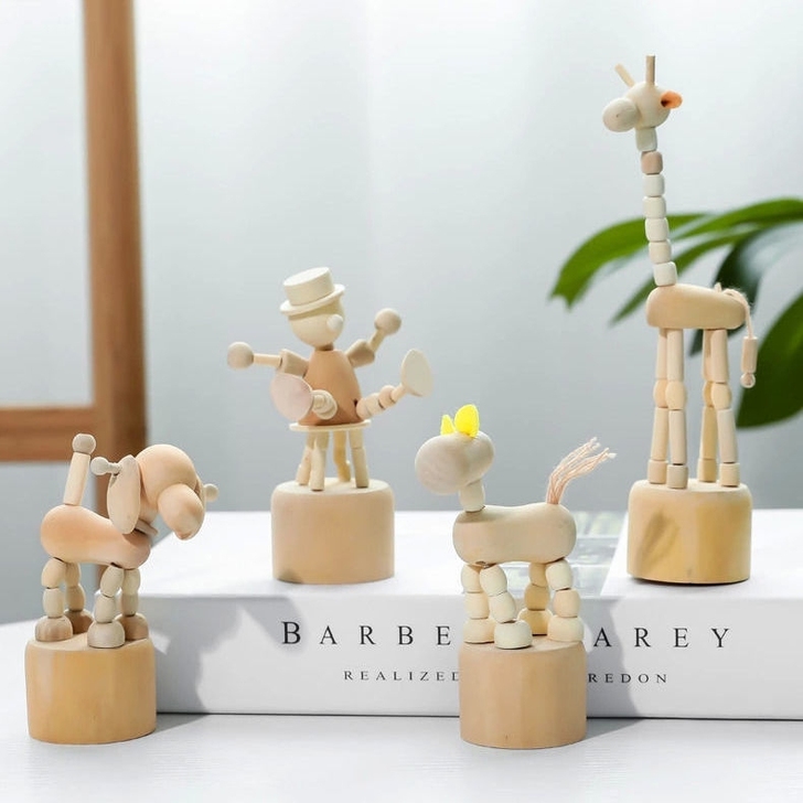 木头人摆件ins风简约创意木偶可动木质动物...