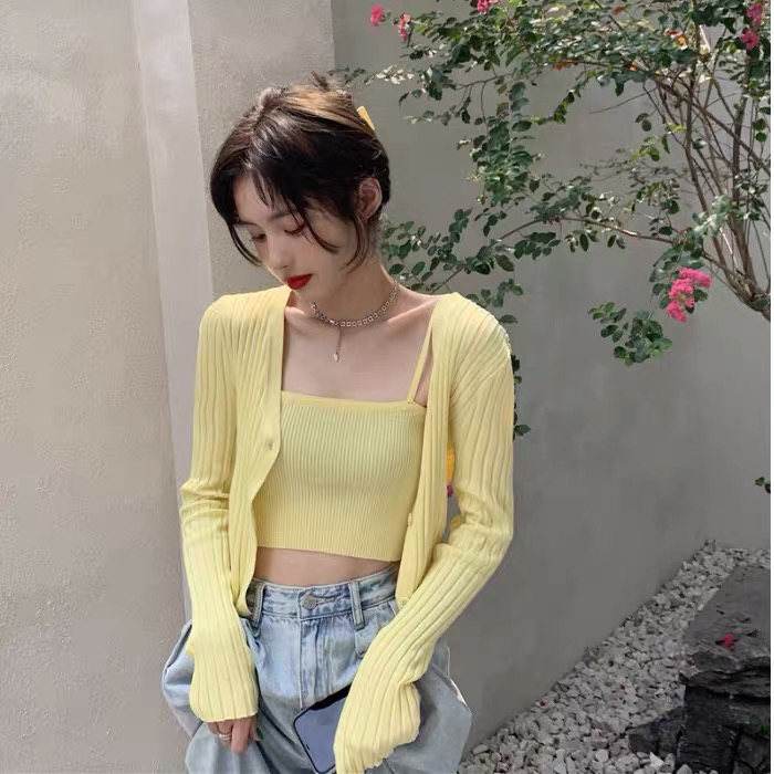 毛针织衫 淡黄色 小清新套装 上一年买的 ...