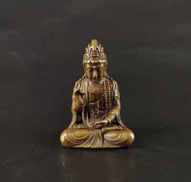 纯铜观音小摆件实心黄铜观音菩萨铜佛像迷你袖...