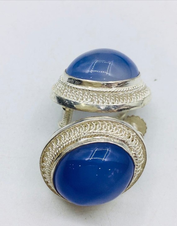 925银花丝镶玛瑙耳钳