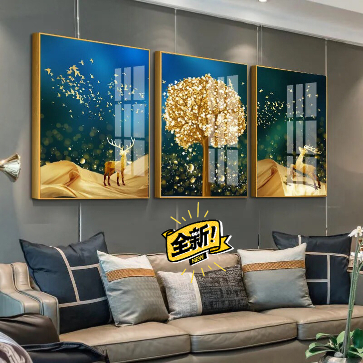 客厅三联画装饰画沙发背景墙挂画北欧简约卧室...