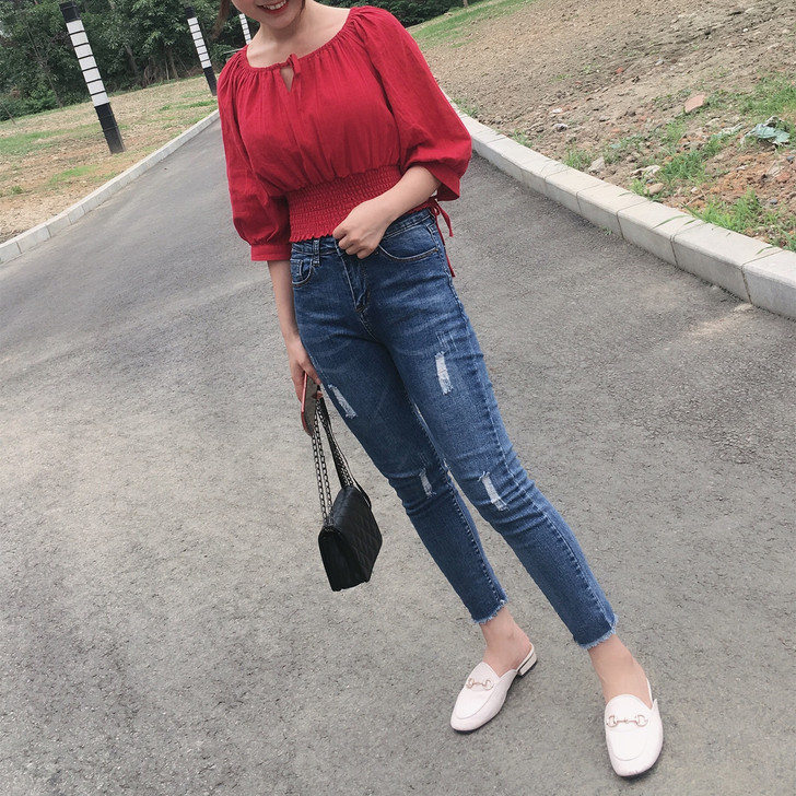 小码小个子牛仔裤女 150cm修身直筒显高...
