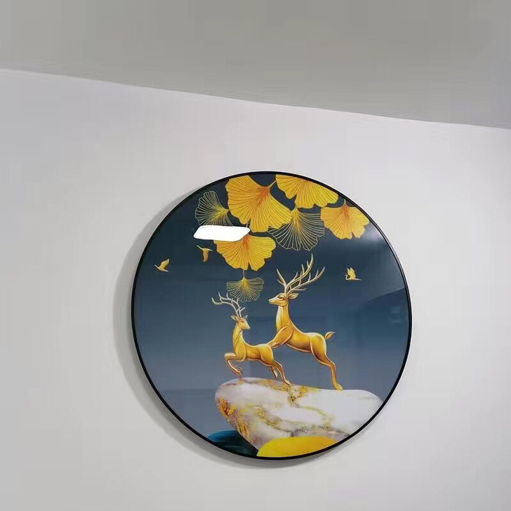 晶瓷画圆形客厅玄关装饰画走廊茶室餐厅山水晶...