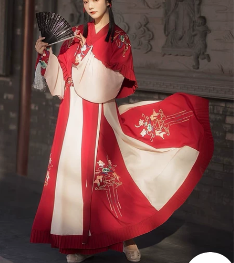 出一个六米摆红色汉服 可换 魏晋风齐腰儒裙...