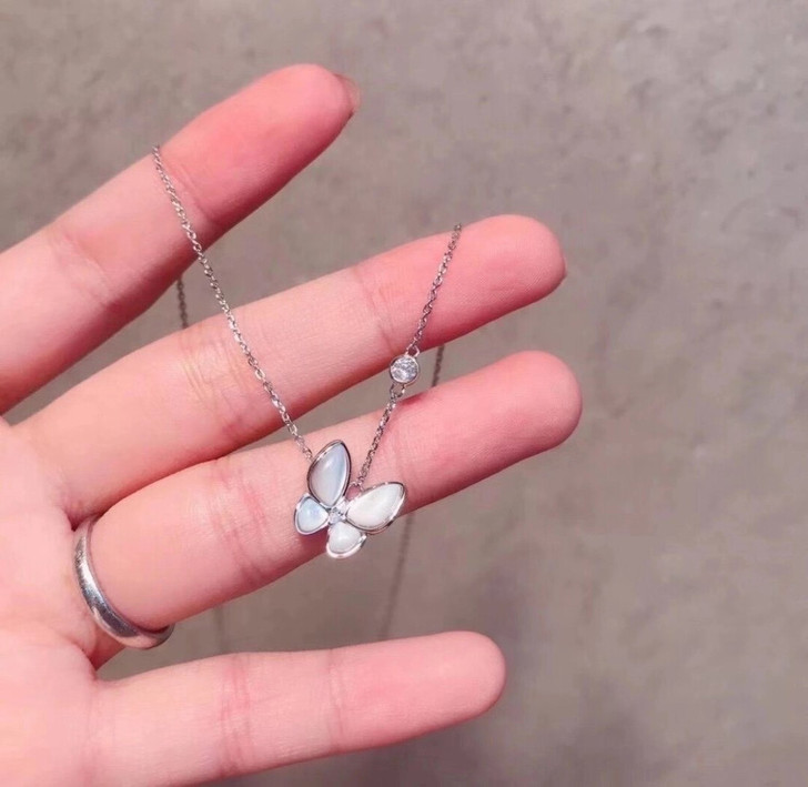 925纯银银色贝母蝴蝶