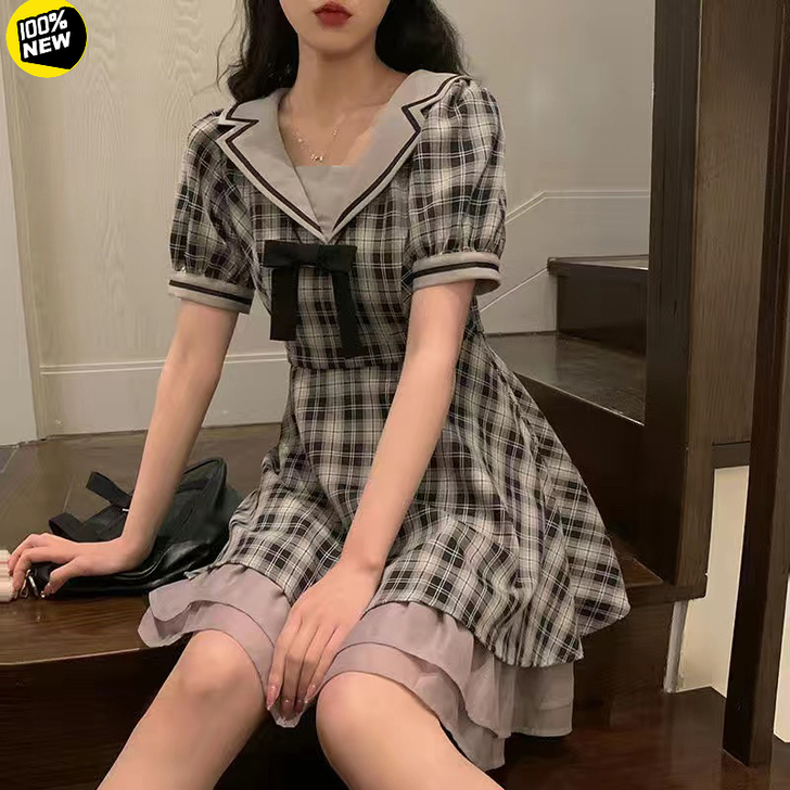 2021新款连衣裙夏装高档修身法式复古jk...