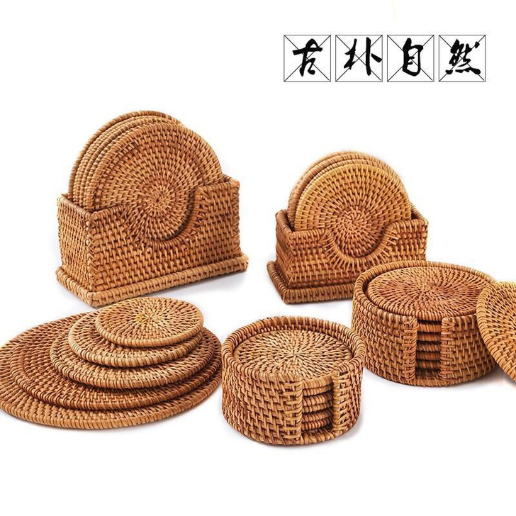 越南纯手工藤编茶垫餐桌隔热垫家用耐高温防烫...
