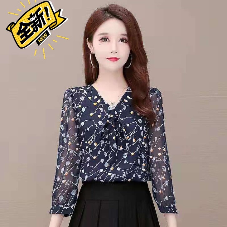 雪纺衫长袖单件女夏2021新款中年妈妈时髦...