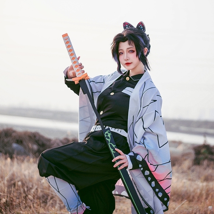 鬼灭之刃蝴蝶忍cos服大全套假发蝴蝶头饰木...