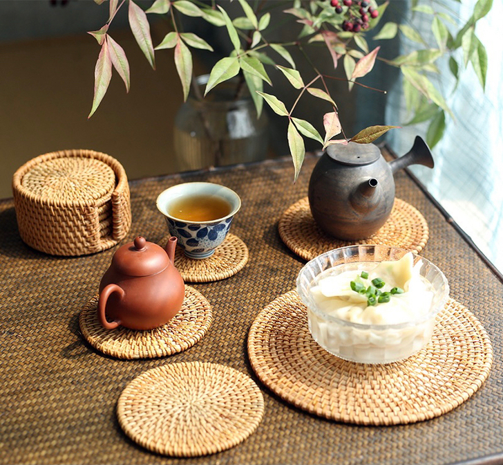 越南藤编 编织隔热垫 圆形餐桌垫桌面茶几垫...