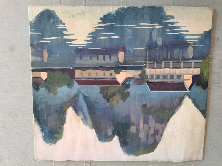 1974年6月阳朔风光写生水粉画，为著名美...