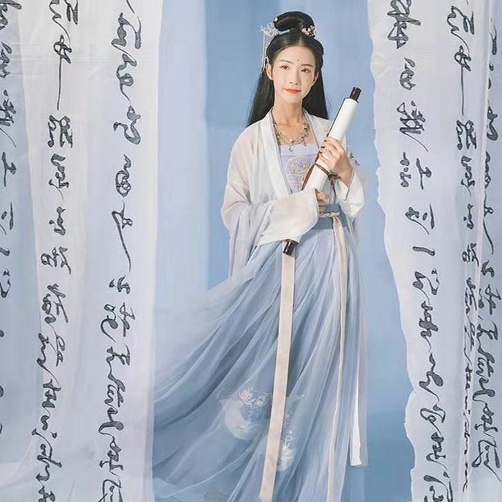 汉尚华莲改良{画中仙}汉服女古装对襟襦裙套...