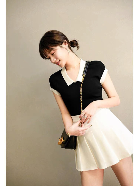 Ron冰丝针织衫女修身显瘦v领短袖薄款上衣...