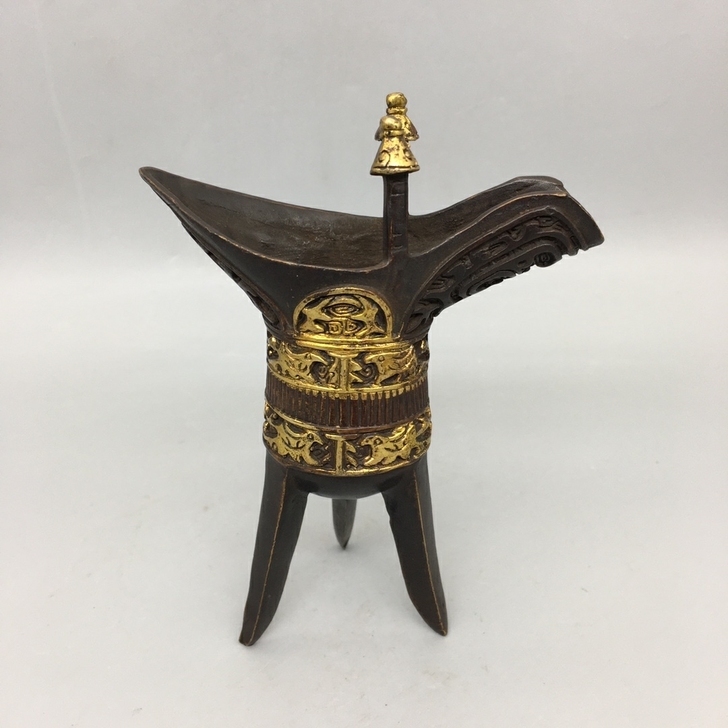 古玩铜器收藏，小号爵杯，工艺精湛 ，包浆醇...